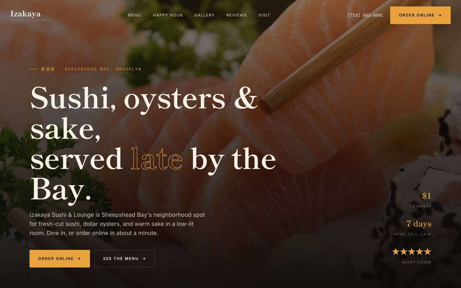 Izakaya Sushi & Lounge — сайт, ведущий с устриц по доллару и поздних часов