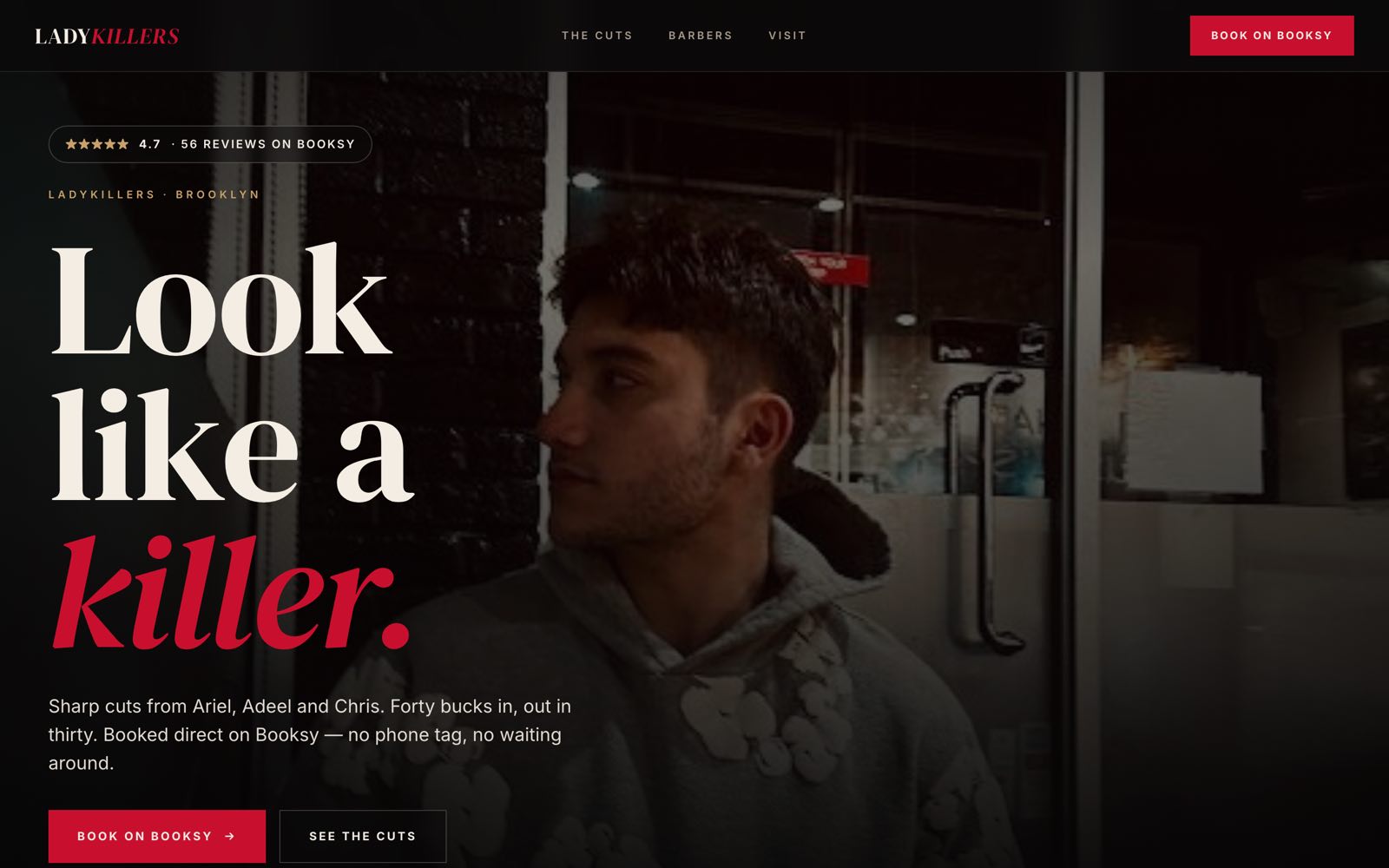 LadyKillers Barbershop — одностраничный сайт, построенный вокруг записи