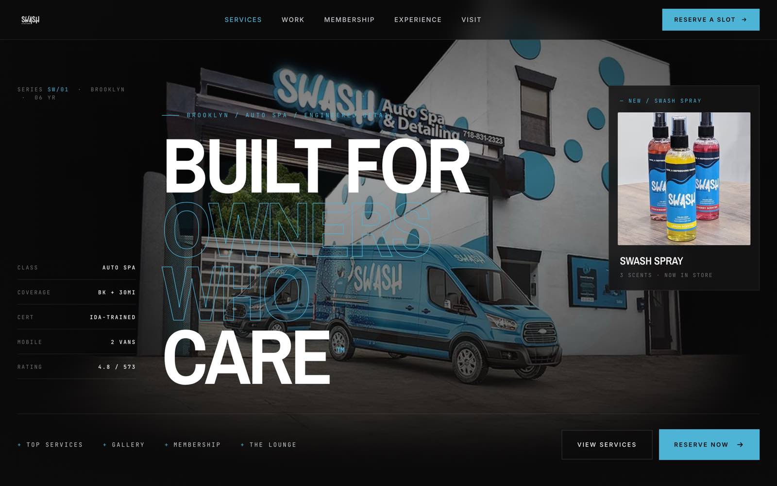 Swash Auto Spa — сайт, написанный вручную, после